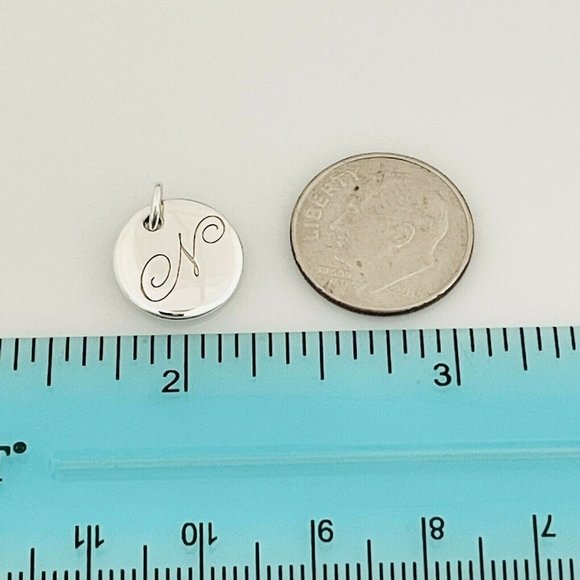 Tiffany Silver Letter N Alphabet Initial Round Circle Notes Charm Pendant - Picture 5 of 6